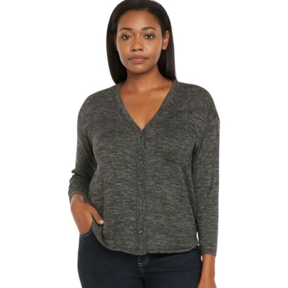 Clio Small V Neck Long Sleeve Space Dye Cardigan